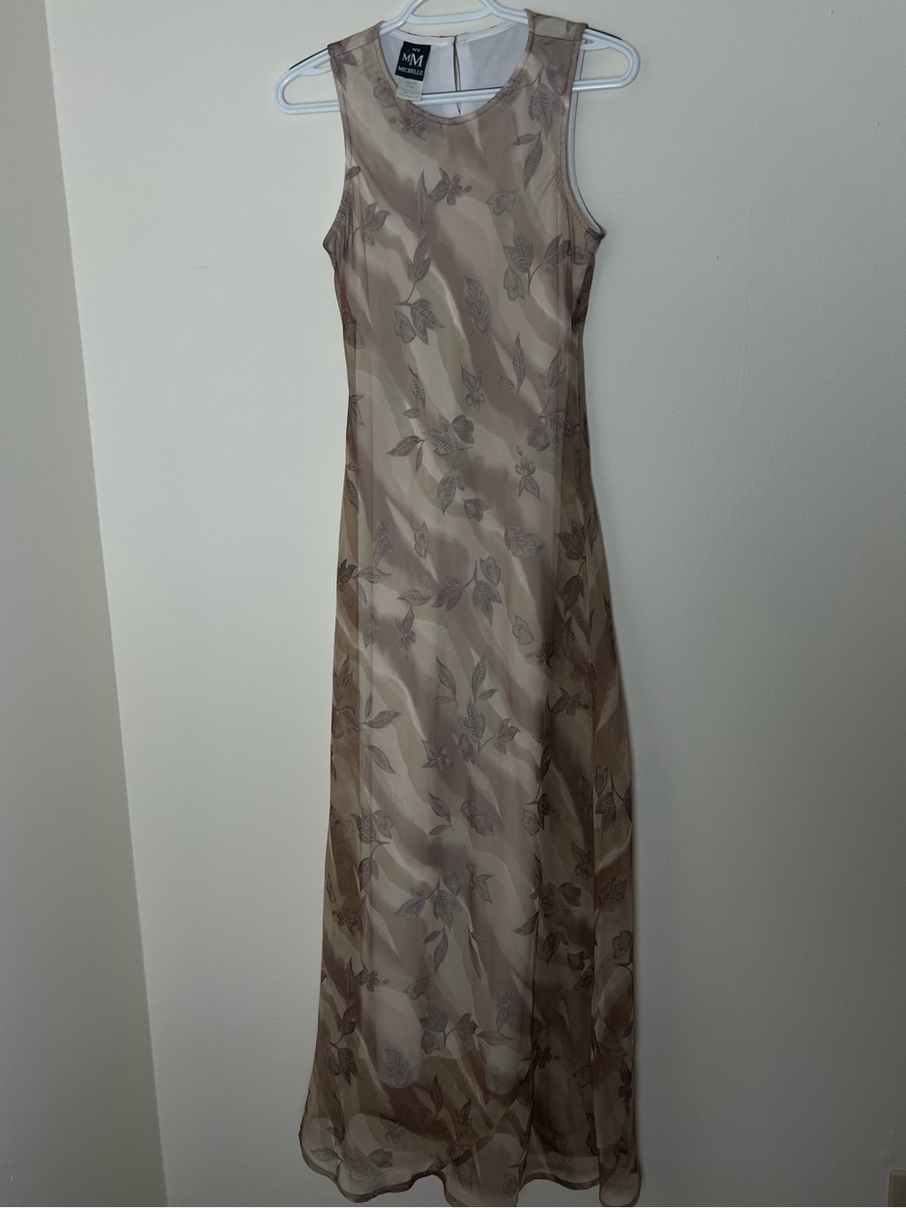 Vintage Y2K Taupe Floral Sheer Midi Dress
